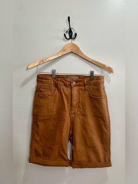 Judy Blue High-Waisted Garment-Dyed Camel Bermuda Shorts Size L